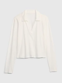 Cropped V-Neck Polo Shirt