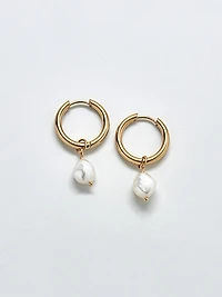 Gold Single Pearl Huggie Earrings