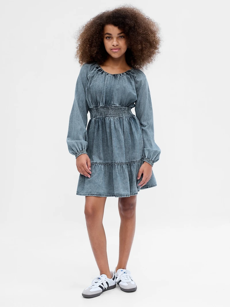 Kids Smocked Denim Dress