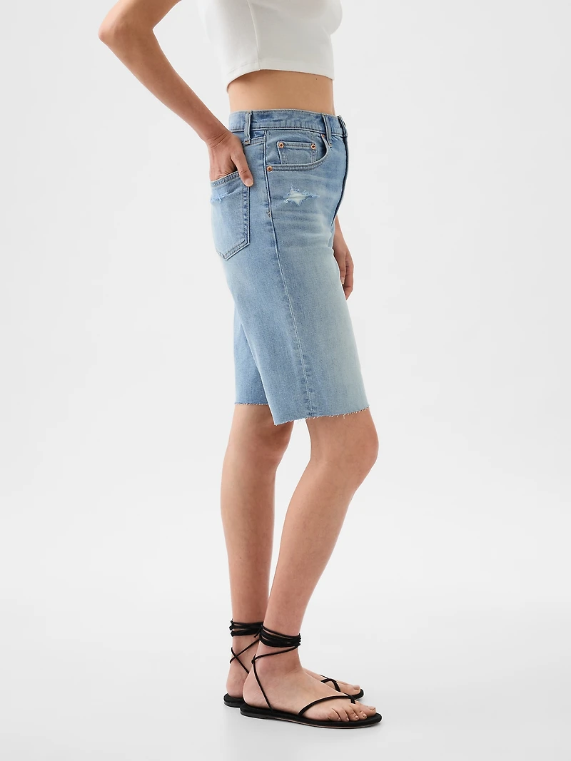 9" High Rise Denim Bermuda Shorts