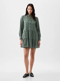 Eyelet Tiered Mini Shirtdress