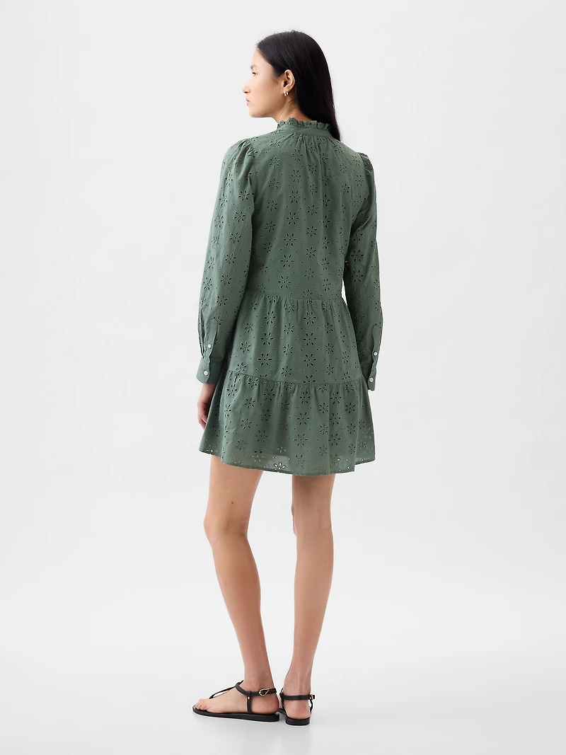 Eyelet Tiered Mini Shirtdress