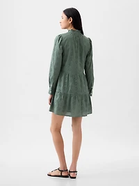 Eyelet Tiered Mini Shirtdress