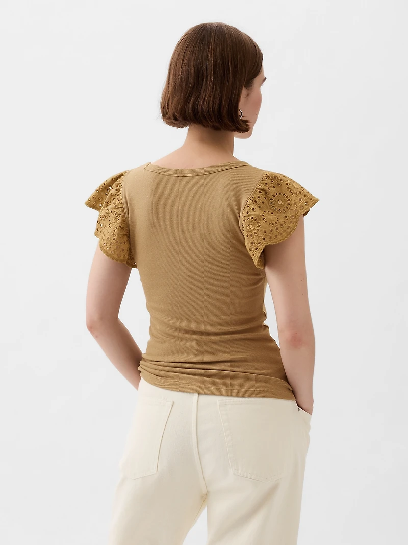 Eyelet Sleeve Rib T-Shirt