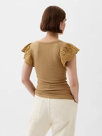 Eyelet Sleeve Rib T-Shirt