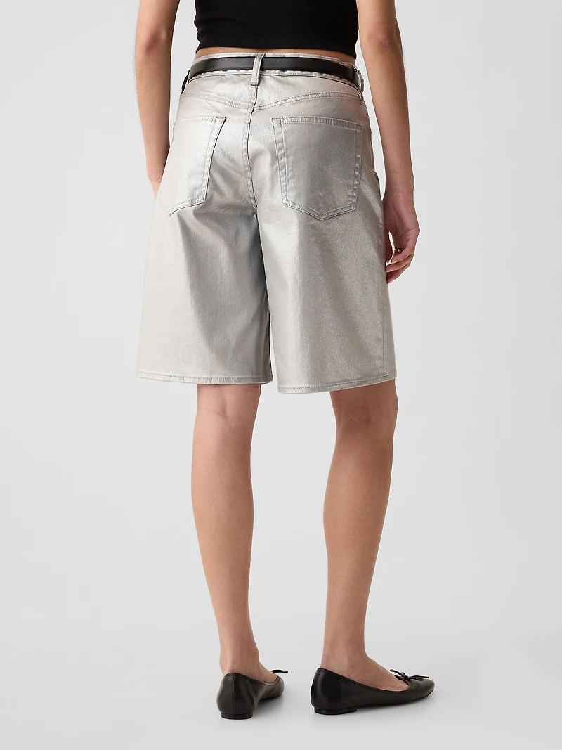 11.5" Mid Rise Metallic Longline Denim Shorts