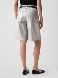 11.5" Mid Rise Metallic Longline Denim Shorts