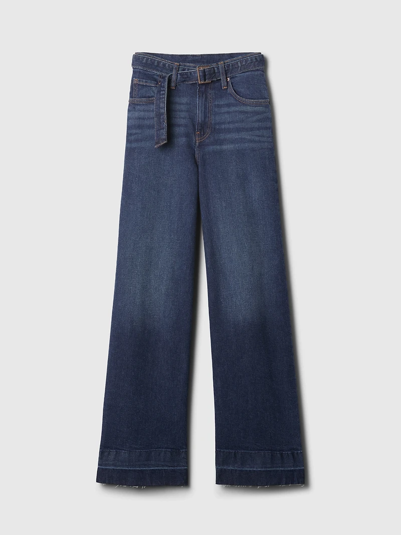 High Rise Stride Belted Wide-Leg Jeans