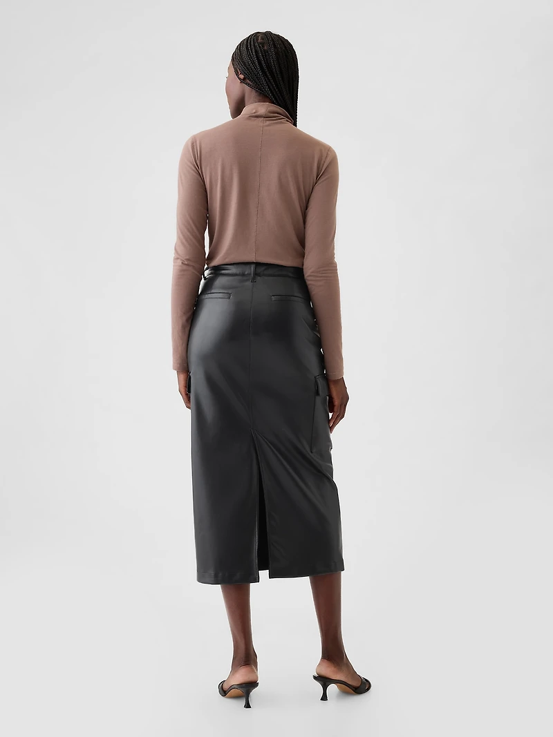 Vegan Leather Cargo Midi Skirt