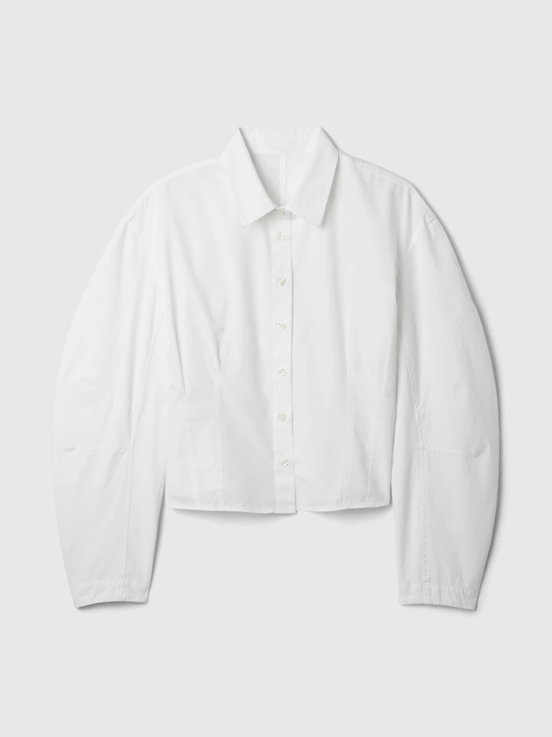 Organic Cotton Poplin Barrel-Sleeve Crop Shirt
