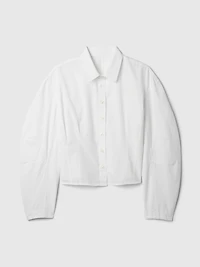 Organic Cotton Poplin Barrel-Sleeve Crop Shirt