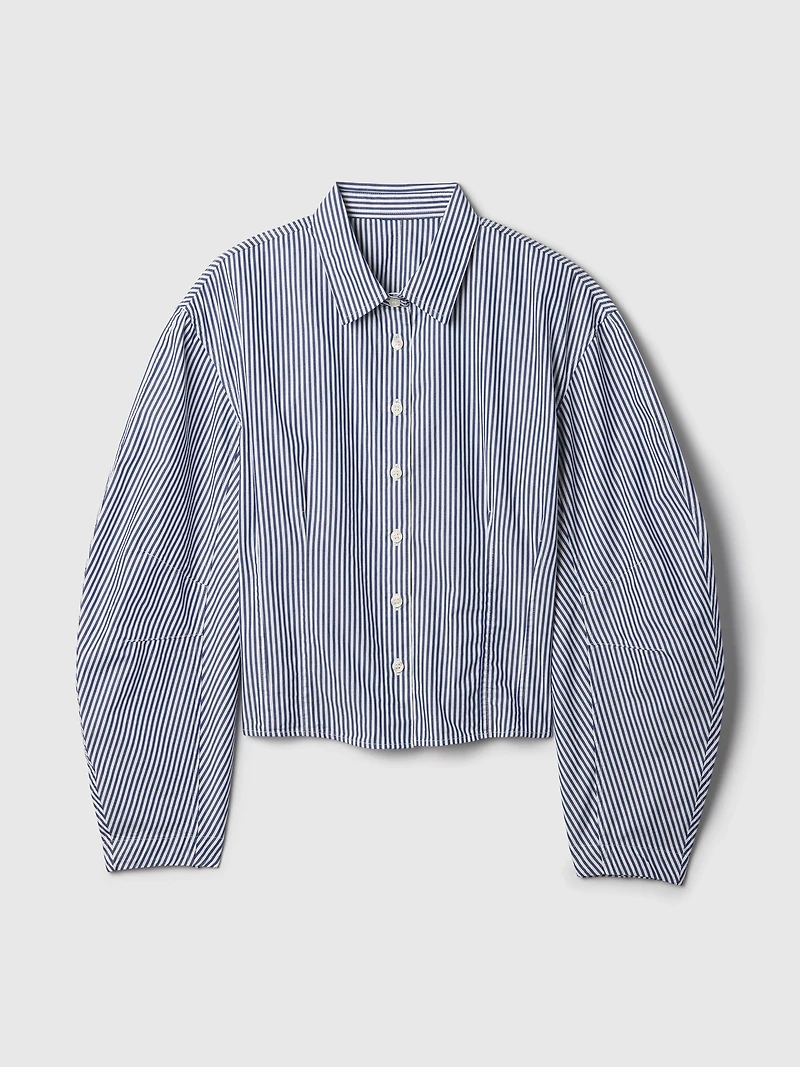 Organic Cotton Poplin Barrel-Sleeve Crop Shirt