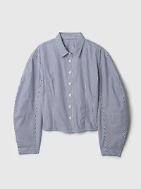 Organic Cotton Poplin Barrel-Sleeve Crop Shirt