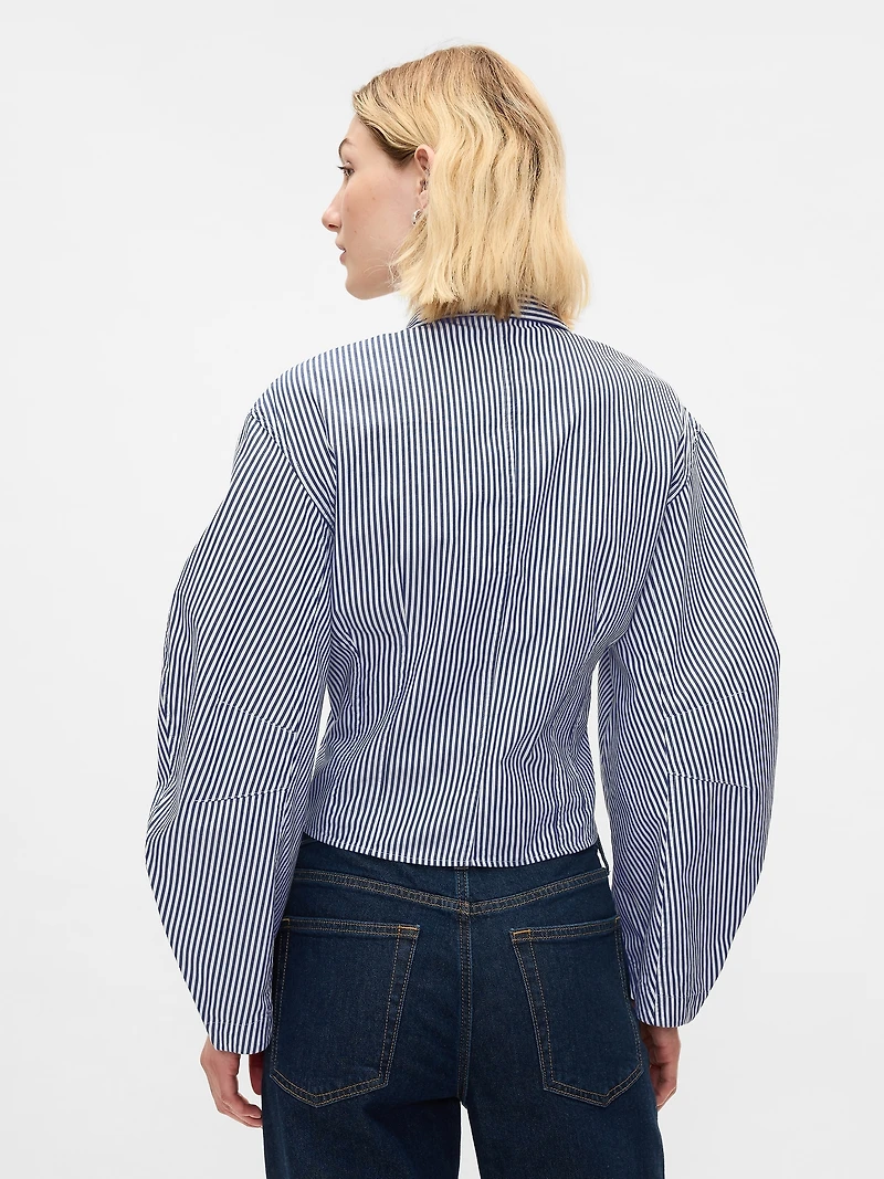 Organic Cotton Poplin Barrel-Sleeve Crop Shirt