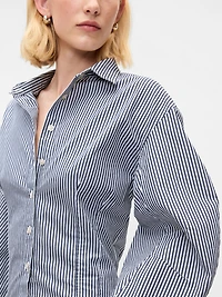 Organic Cotton Poplin Barrel-Sleeve Crop Shirt