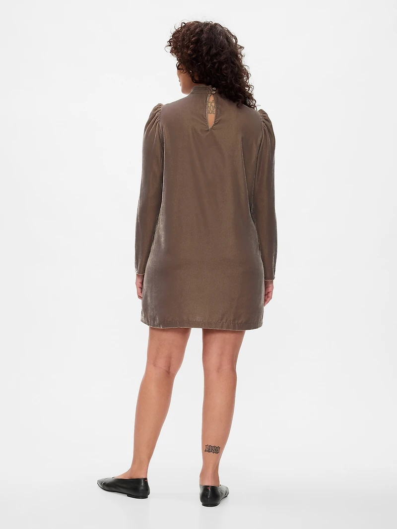 Recycled Velvet Puff-Sleeve Mini Dress
