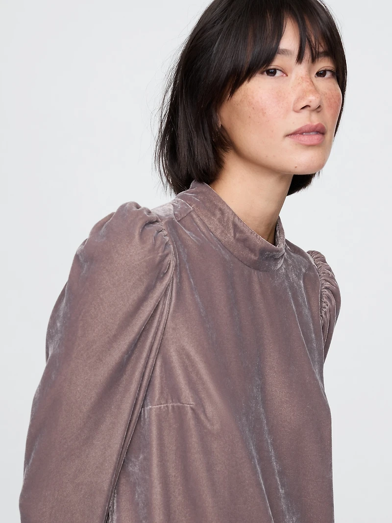 Recycled Velvet Puff-Sleeve Mini Dress