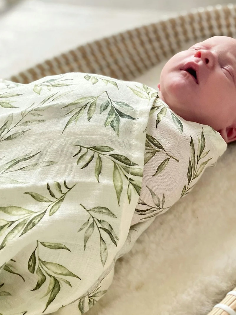 The Gilded Bird Linen Leaves Organic Cotton Muslin Swaddle