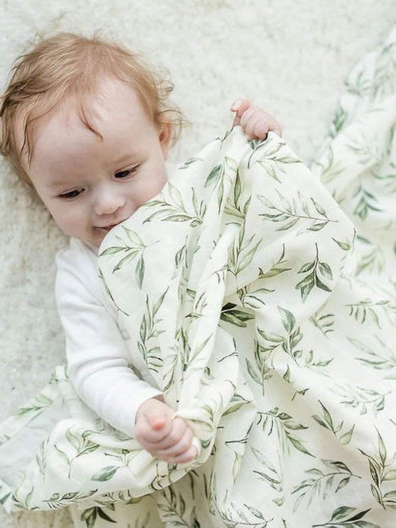 The Gilded Bird Linen Leaves Organic Cotton Muslin Swaddle