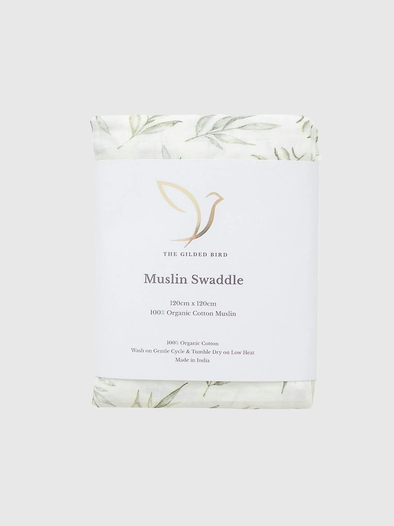 The Gilded Bird Linen Leaves Organic Cotton Muslin Swaddle