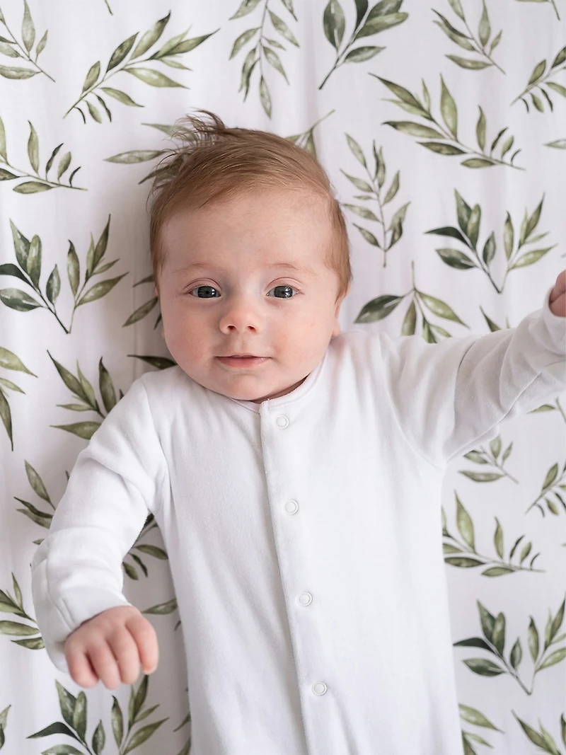 The Gilded Bird Linen Leaves Fitted Crib Sheet
