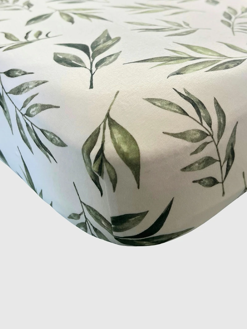 The Gilded Bird Linen Leaves Fitted Crib Sheet