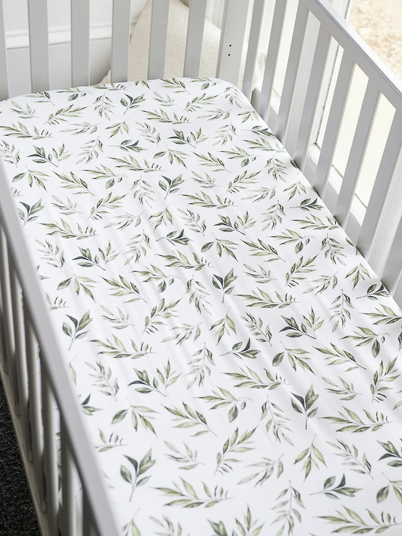 The Gilded Bird Linen Leaves Fitted Crib Sheet
