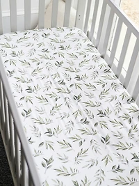 The Gilded Bird Linen Leaves Fitted Crib Sheet