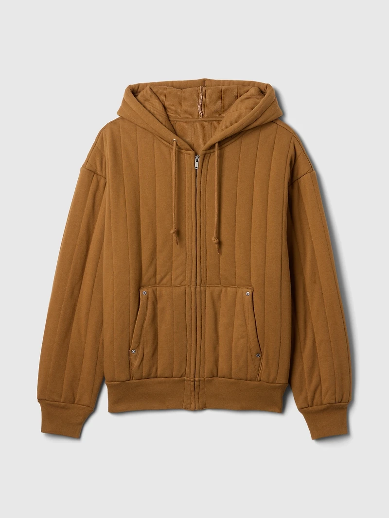 Waffle-Lined Quilted Zip Hoodie