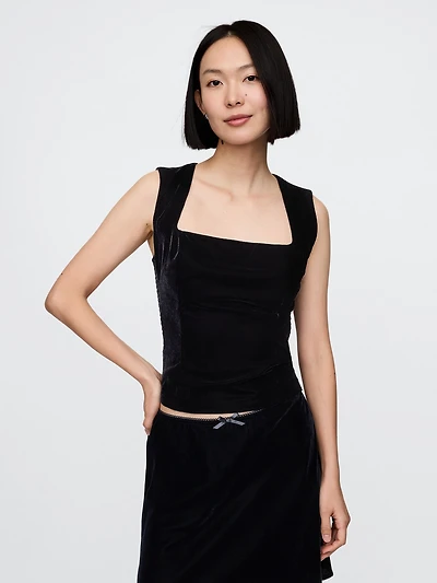 Recycled Velvet Square-Neck Crop Top