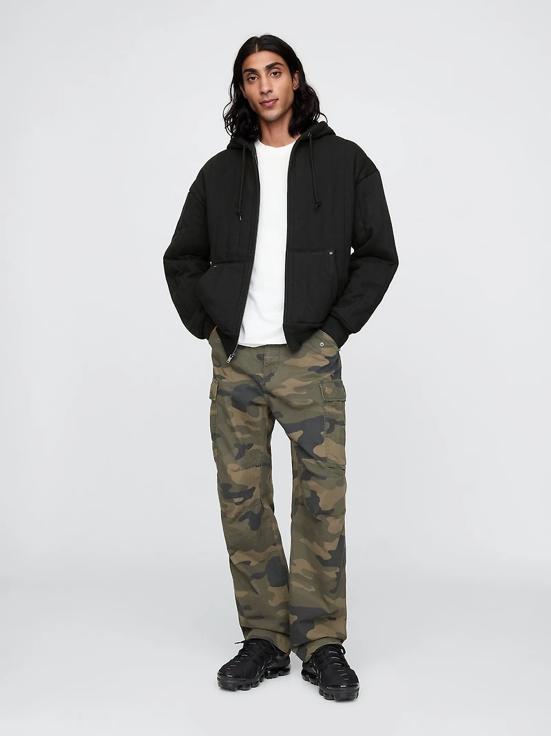 Waffle-Lined Quilted Zip Hoodie