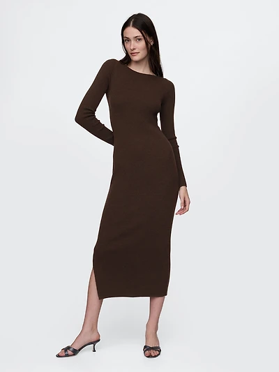 Boatneck Rib Sweater Midi Dress
