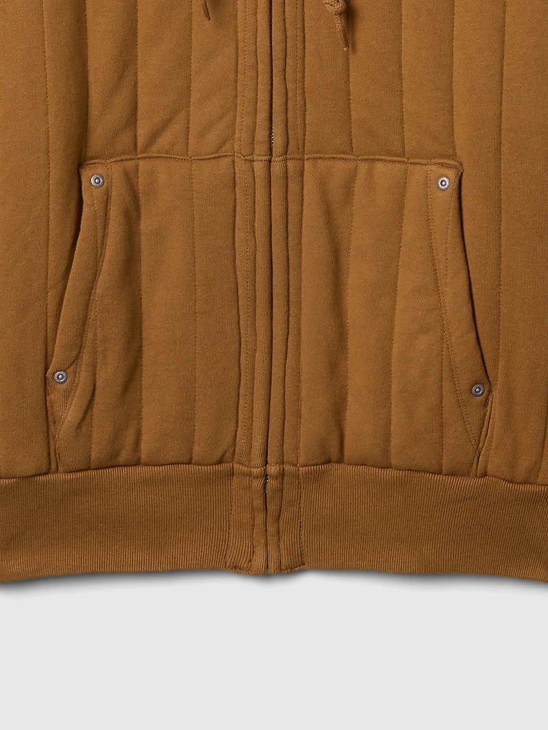 Waffle-Lined Quilted Zip Hoodie