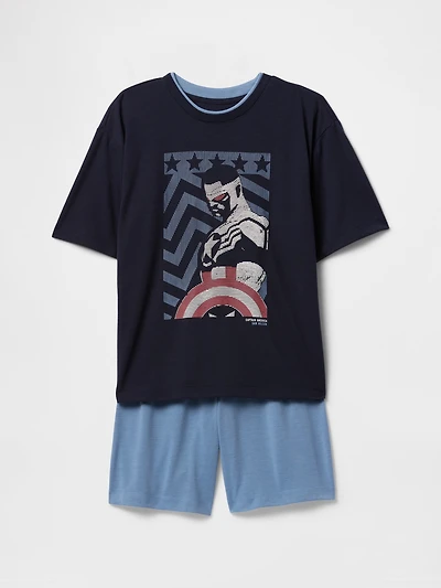 Kids Marvel Captain America Recycled PJ Short Set