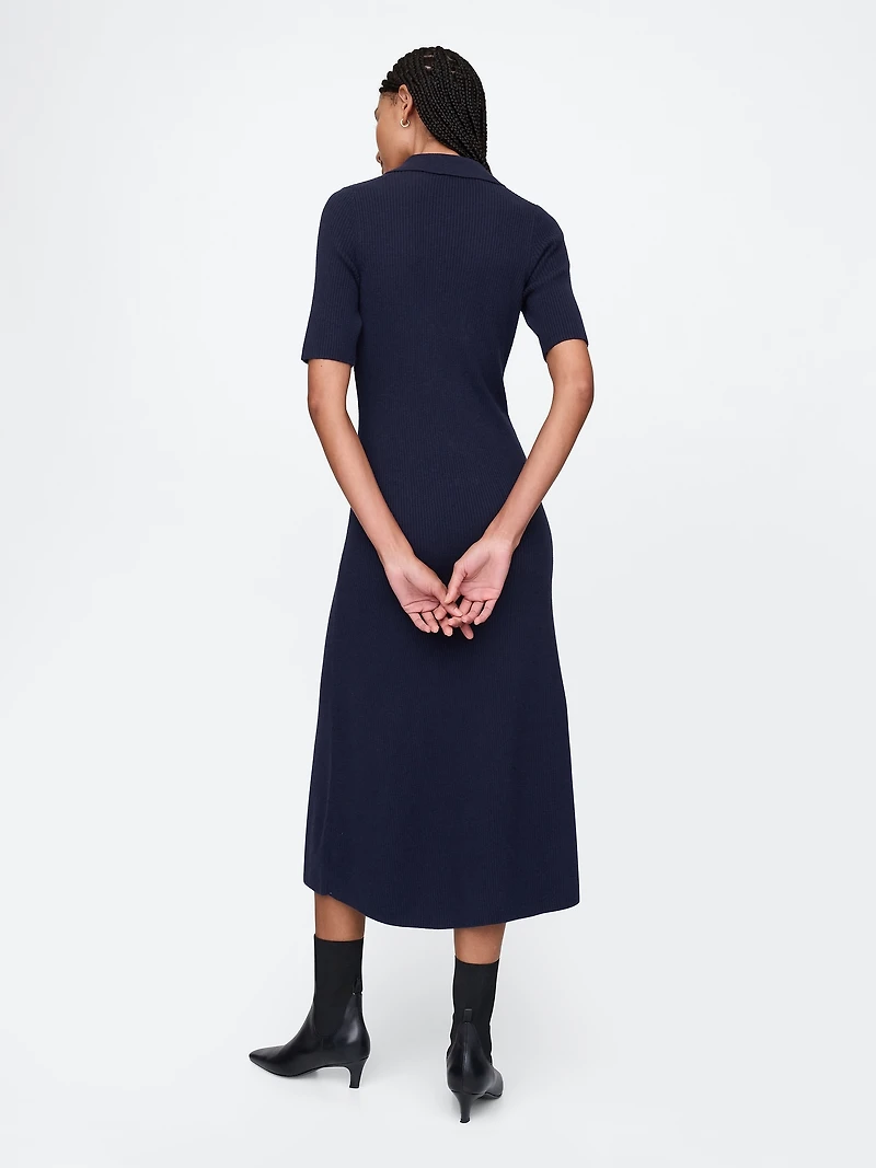 CashSoft Rib Johnny Collar Midi Dress