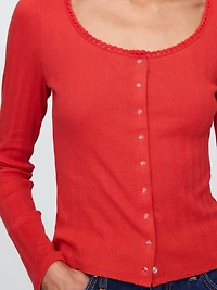 Pointelle Crop Cardigan