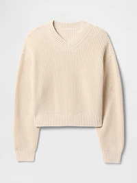 100% Cotton Shaker-Stitch V-Neck Sweater