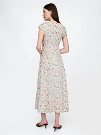 Linen-Blend Cap-Sleeve Maxi Dress