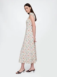 Linen-Blend Cap-Sleeve Maxi Dress