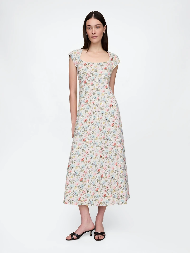Linen-Blend Cap-Sleeve Maxi Dress