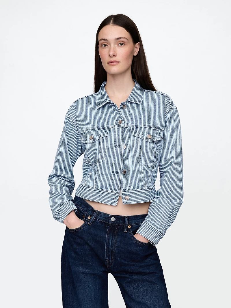 UltraSoft Denim Stripe Cropped Icon Jacket