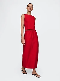 Linen-Blend Midi Skirt