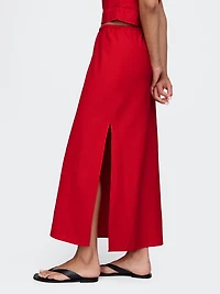 Linen-Blend Midi Skirt