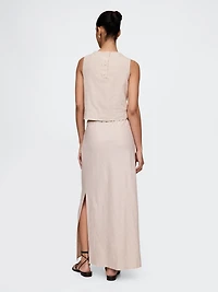 Linen-Blend Midi Skirt