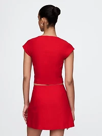 Linen-Blend Cap-Sleeve Crop Top