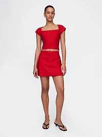 Linen-Blend Cap-Sleeve Crop Top