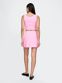 Linen-Blend Scalloped Mini Skort