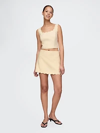 Linen-Blend Scalloped Crop Top