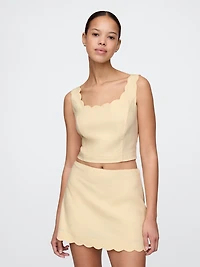 Linen-Blend Scalloped Crop Top