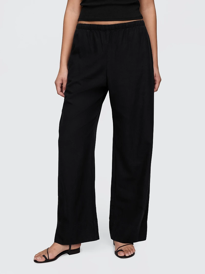 Linen-Blend Easy Wide-Hem Pants